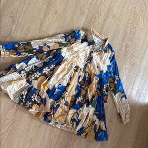Floral Button-Up Dress with Blue and Beige